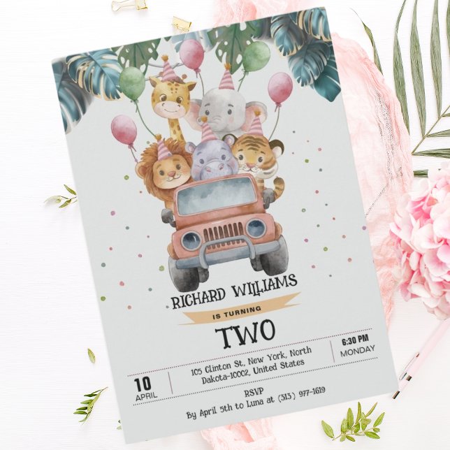 Convite Aniversário de criança Selvagem de Animais Selvage (Criador carregado)