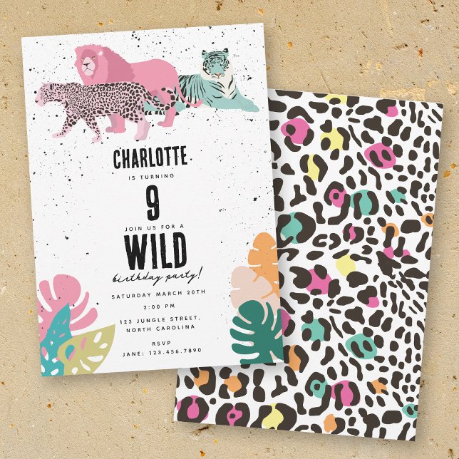 Convite Aniversário de criança Selvagem de Festas de anive (Wild Birthday Party Jungle Animals Kids Birthday Invitation)