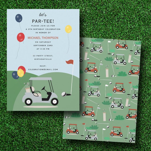 Convite Aniversário de criança Tema Golfe Moderno Carrinho (Golf Carts Modern Golfer Golf Theme Kids Birthday Invitation)