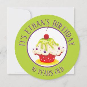 Convite Aniversário de criança Verde Brilhante Cupcake
