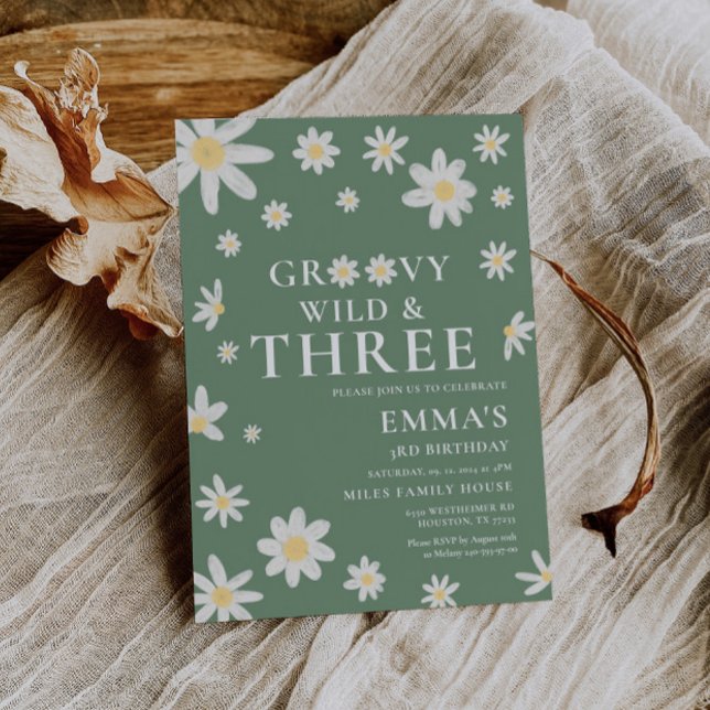 Convite Aniversário de criança Verde Daisy Sage (Criador carregado)
