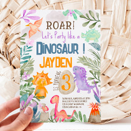 Convite Aniversário de criança verde de dinossauros de aqu