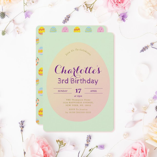 Convite Aniversário de criança Verde Suave Padrão de Ovo S (Criador carregado)