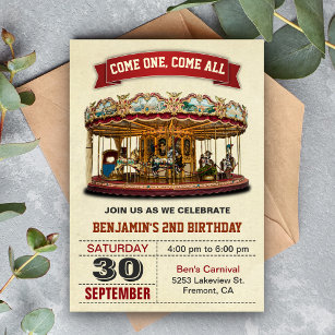Convite Aniversário de criança Vintage Carousel