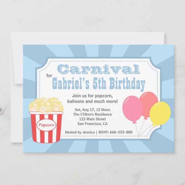 Convite Aniversário de Crianças - Carnaval com Pipoca e Ba (Frente)