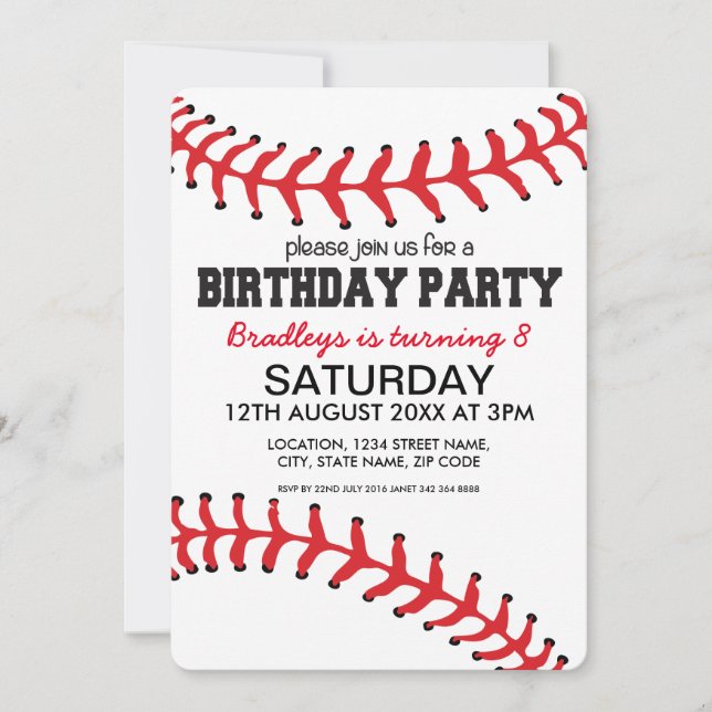 Convite Aniversário de Crianças de Beisebol (Frente)