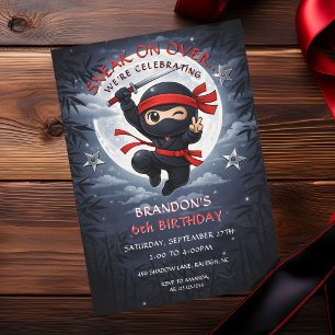 Convite Aniversário de Crianças Ninja Lua Vermelha e Preta