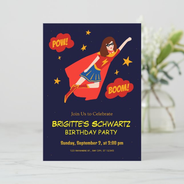 Convite Aniversário de Crianças Super-Heróis (Em pé/Frente)