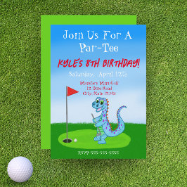 Convite Aniversário de Crianças Tema de Golfe Dinossauro F