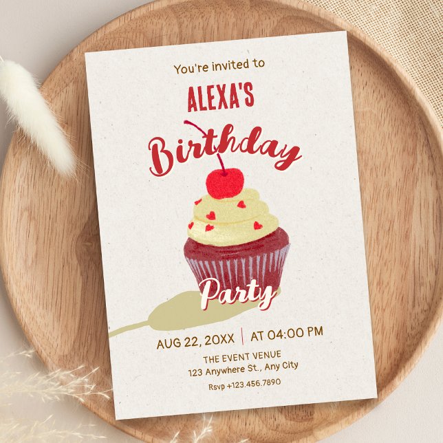 Convite Aniversário de cupcake fofo (Criador carregado)