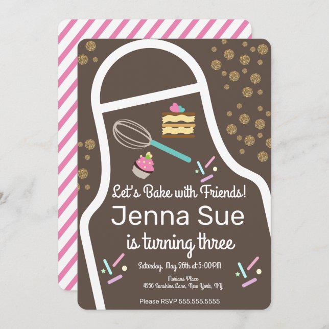 Convite Aniversário de Decoração de Cupcakes de aspersor (Frente/Verso)