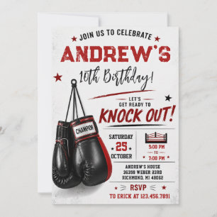 Convite Aniversário de Desempate de Boxe Personalizado