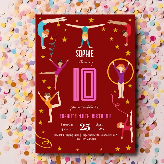 Convite Aniversário de desportista de acrobacias e ginásti (Criador carregado)