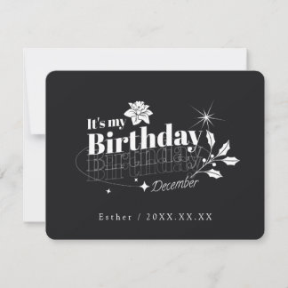 Convite Aniversário de Dezembro Floral Citação Preta Perso