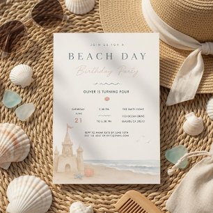 Convite Aniversário de Dia de Praia Minimalista Castelo de