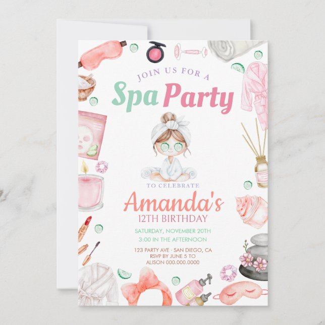 Convite Aniversário de dia de Spa Elegante (Frente)