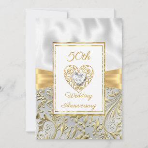 Convite Aniversário de diamante de 50 anos Coração Dourado