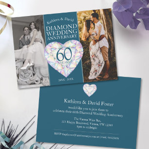 Convite aniversário de diamante de 60 anos agora e então f