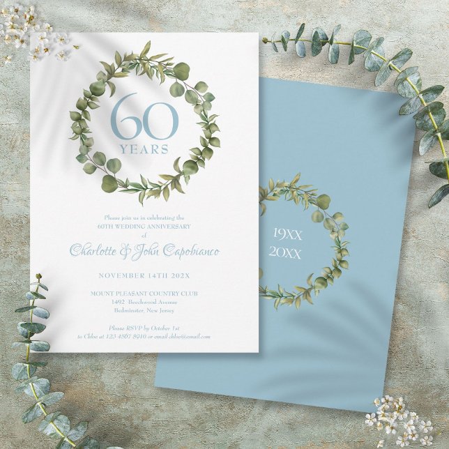 Convite Aniversário de Diamante de 60 anos com Grinalda Fl (60th Diamond Wedding Anniversary Woodland Garland Invitation)