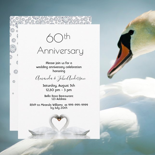 Convite aniversário de diamante de 60 anos dois cisnes bra (Criador carregado)