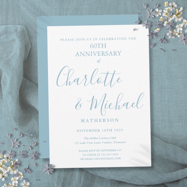 Convite Aniversário de Diamante de 60 anos Elegante Script (60th Diamond Wedding Anniversary Elegant Script Invitation)