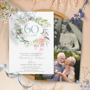 Convite Aniversário de Diamante de 60 anos Floral 2 Fotos