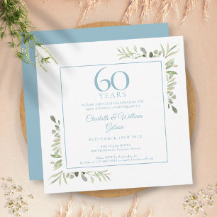 Convite Aniversário de Diamante em Aquarela 60º com Folhag