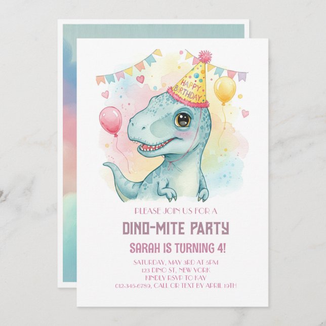 CONVITE ANIVERSÁRIO DE DINO-MITE (Frente/Verso)