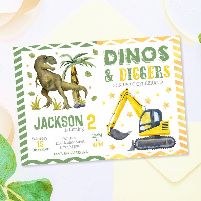Convite Aniversário de Dinossauro e Construção (Criador carregado)