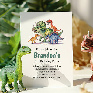 Convite Aniversário de Dinossauro Fofo para Meninos