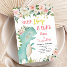 Aniversário de Dinossauro Menina Rosa Três Rex