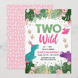 Convite Aniversário de Dinossauro Rosa Rosa, Duas Festas d