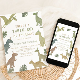 Convite Aniversário de Dinossauro Três Menino Rex