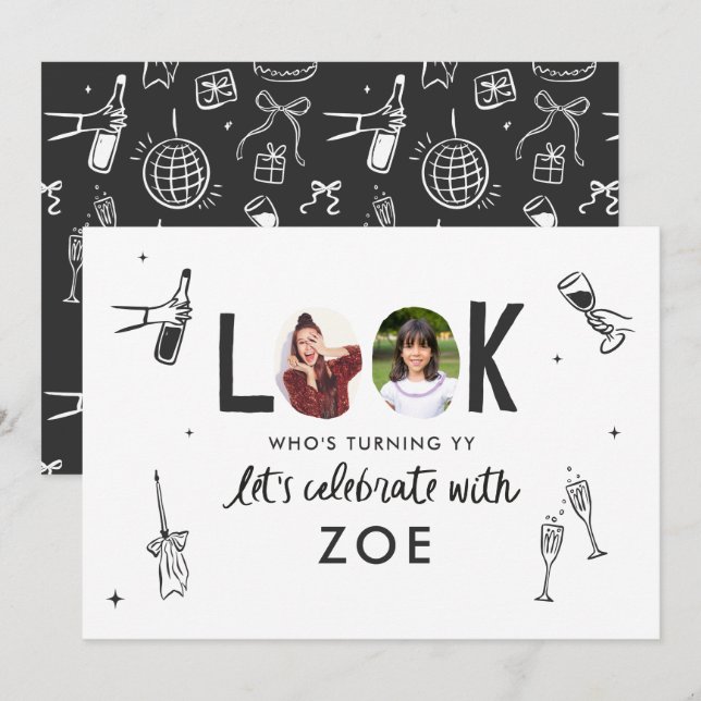 Convite Aniversário de Diversão Moderna de Foto (Frente/Verso)