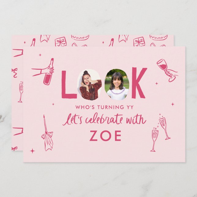 Convite Aniversário de Diversão Moderna de Foto (Frente/Verso)