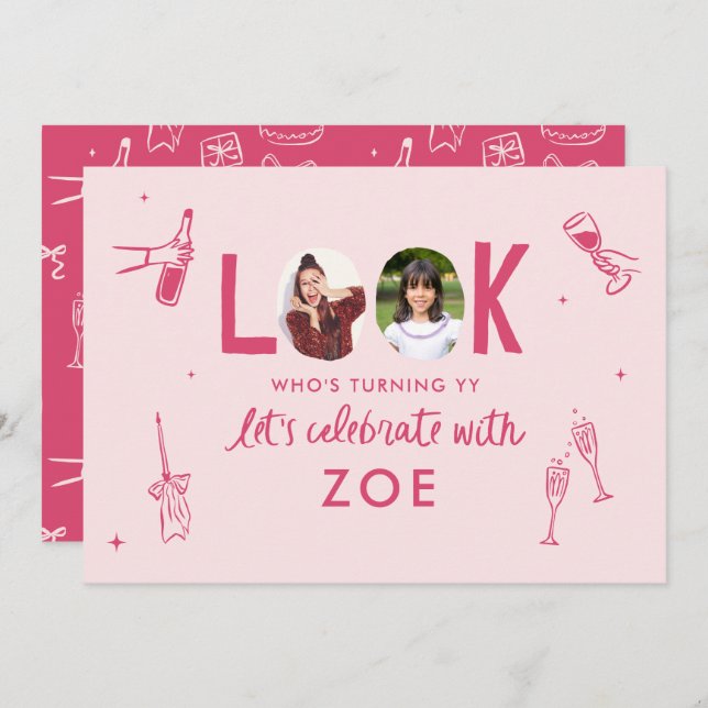 Convite Aniversário de Diversão Moderna de Foto (Frente/Verso)