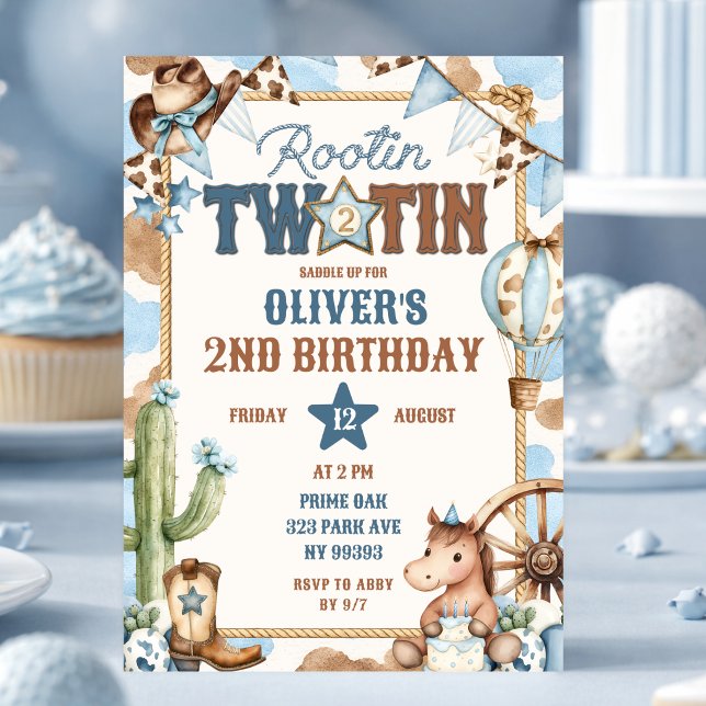Convite Aniversário de dois anos Blue Rootin (Criador carregado)