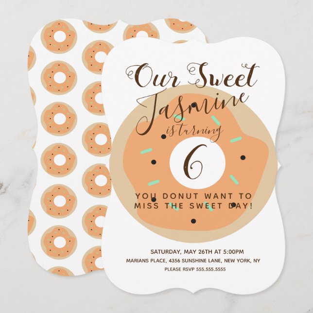 Convite Aniversário de Donut com Glacê de Abóbora Doce (Frente/Verso)
