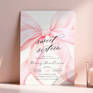 Convite Aniversário de Doze Anos com Laço Rosa