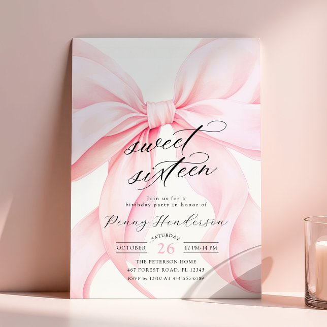 Convite Aniversário de Doze Anos com Laço Rosa (Criador carregado)