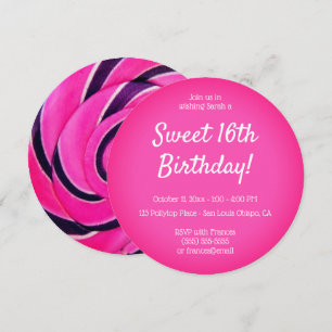 Convite Aniversário de Doze Anos Pirulito Rosa Choque Foto
