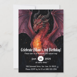 Convite Aniversário de Dragão em Aquarela