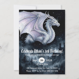 Convite Aniversário de Dragão em Aquarela