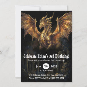 Convite Aniversário de Dragão em Aquarela