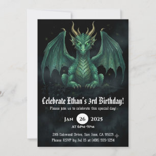 Convite Aniversário de Dragão em Aquarela