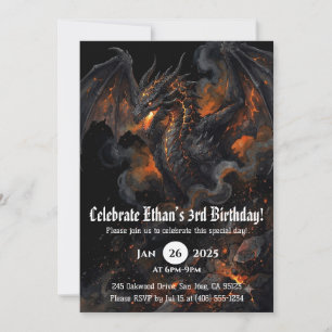 Convite Aniversário de Dragão em Aquarela