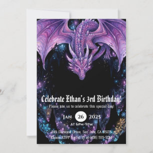 Convite Aniversário de Dragão em Aquarela