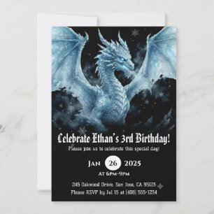 Convite Aniversário de Dragão em Aquarela