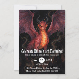 Convite Aniversário de Dragão em Aquarela