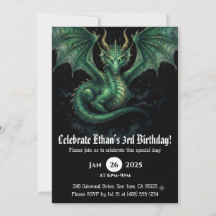 Convite Aniversário de Dragão em Aquarela